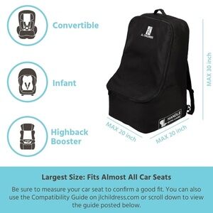 J.L. Childress Deluxe Padded Car Seat Bag Backpack Black